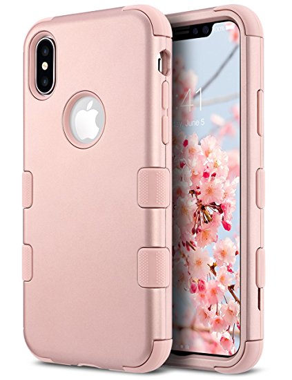 iPhone X Case Pink, iPhone 10 Case, ULAK Heavy Duty Protection Hybrid Protective Soft Silicone Rubber & Hard PC Anti-Slip Grip Hard Cover Slim Fit for Apple 5.8" iPhone X Rose gold