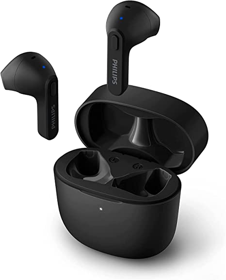 Philips Wireless Earbuds, Adults In Ear without Ear Tips, Super Slim Charging Case, Splash Sweat Resistant, Bluetooth,18 Hours Play Time, Built In Mic, Slim Design, Comfortable Fit, Black TAT2236BK/00