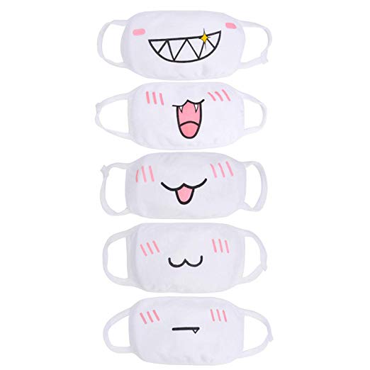 Kawaii Muffle Mask,Aniwon 5 Pack Anti-Dust Anime Mouth Mask Cute Kaomoji Face Mask Emoticon Mask