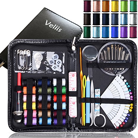 Sewing Kit Bundle with Scissors, Pearl Needle, Thread, Needles, Tape Measure, Carrying Case and Accessories for Domestic/Travel (Black)