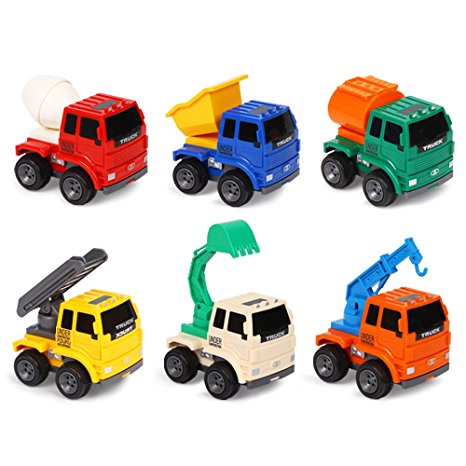Push Pull Back Car Construction Toys Set - Beiens 6-Pack Play Vehicles, Construction Cement Mixer Excavator Dump Truck Playset, Toy Gift Best Gifts for Kids & Todders & Boys, 3.5 x 2.4 x 3.1 Inch
