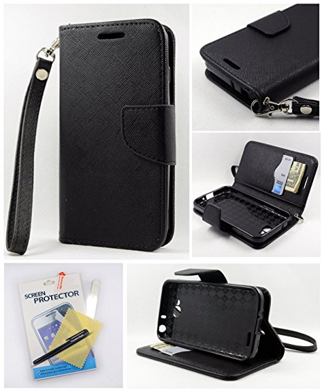 Thousand Eight(TM) For LG Optimus L90 (T-Mobile) 2 Tone Deluxe Dual-Use Flip PU Leather Wallet Pouch Case   [Free Screen Protector Shield(Ultra Clear) Touch Screen Stylus] (wallet black)