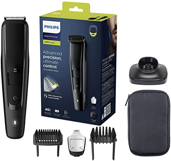 Philips UK Beard & Stubble Trimmer/Hair Clipper for Men, Series 5000, 40 Length Settings, 90 Min. Runtime, Self-Sharpening Metal Blades, UK 3-Pin Plug, BT5515/13, Black