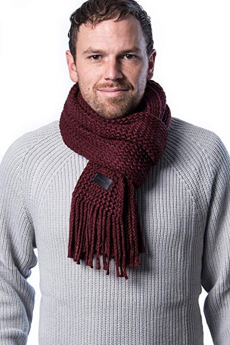 Mio Marino Mens Knitted Scarf - Winter Scarfs for Men - Ribbed Knit Mens Scarves