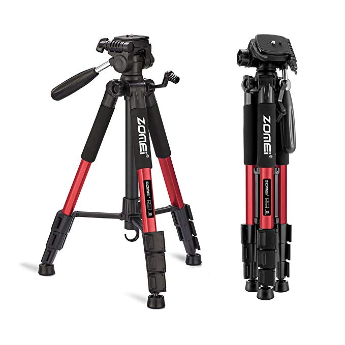 ZOMEI 55" Compact Light Weight Travel Portable Folding SLR Camera Tripod for Canon Nikon Sony DSLR Camera Video with Carry Case(Red)