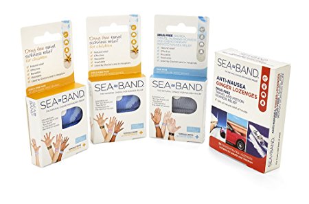 Sea-Band Family Pack Wristbands and Lozenges, Natural Nausea Relief, Anti-Nausea Acupressure Wristband for Travel or Morning Sickness