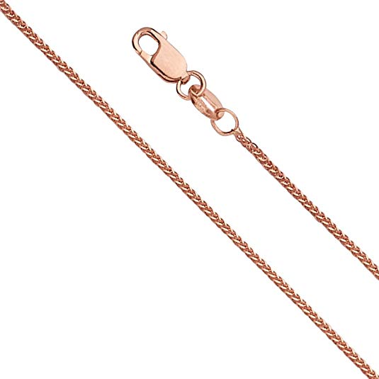 14k Yellow OR White OR Rose/Pink Gold Solid 0.8mm Diamond Cut Braided Square Wheat Chain Necklace with Lobster Claw Clasp