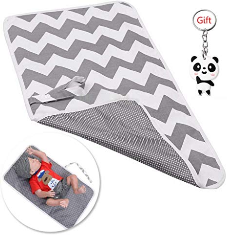 Leful Nappy Changing Mat, Foldable Diaper Pad Waterproof Travel Changing Mat with Gray Waves for Home Travel Outside