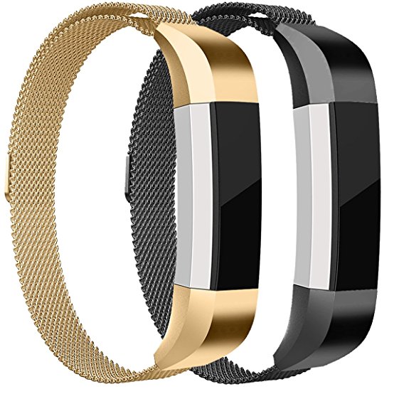 For Fitbit Alta HR and Alta Bands, Maledan Stainless Steel Milanese Loop Metal Replacement Accessories Bracelet Strap with Unique Magnet Lock for Fitbit Alta HR and Alta Large Small, Silver, Black, Gold, Rose Gold