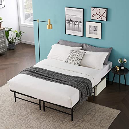 VECELO 14 Inch Foldable Metal Platform Bed Frame, Tool-Free Assembly/Box Spring Replacement/Quiet Noise Free-Full, Black