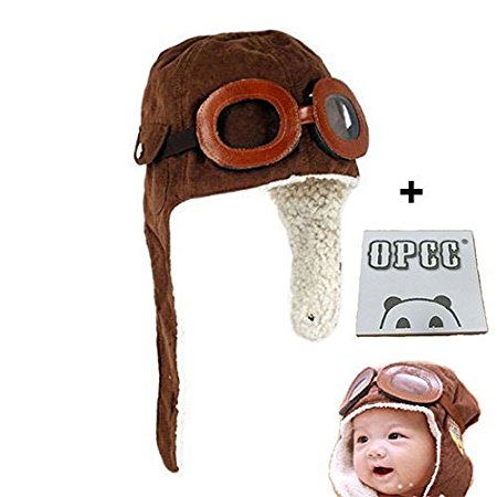 OPCC Super Cool Baby Infant Kid Soft Warmer Winter Hat/ Pilot Aviator Cap/Fleece Warmer Earflap Beanie,Kid's Halloween Costume Accessory, Great Christams Gift For Your Child!1PCS Opcc Sticky Notes included (coffee)