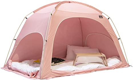 DDASUMI Fabric Indoor Bed Tent, Privacy Play Tent on Bed for Warm and Cozy Dream Sleep Tent, Floorless Type Tent.Cotton Feeling Tent,S-PE Pole, Washable Tents (Pink, Twin)