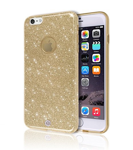 iPhone 6 6S Case [Ultra Slim TPU Bumper] [Flexible Gel] [3D UV Coated Print] Sheer Glam Shinny Bling Sparkle Star Colorful Jelly Back Cover Soft Shell Light Apple iPhone6 iPhone6S (Gold Glitter)