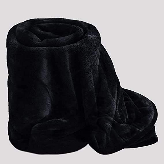 GonZalo GraCia. Cosy Winter Warm Faux Fur Mink Sofa Bed Throw Fleece BLACK Blanket Bed Blanket Giant Blanket sofa throw 3 seater (Black, Double 150x200 cm)