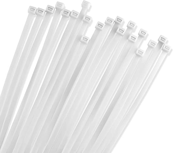 NEW 24" Inch White Zip Cable Ties (50 Pack), 175lb Strength Nylon Wire Ties By Bolt Dropper.