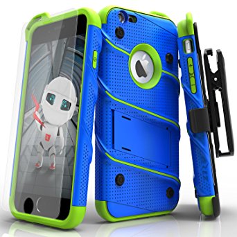 Zizo Bolt Cover For iPhone 6 and 6s 4.7in [.33mm 9H Tempered Glass Screen Protector] Dual-Layered [Military Grade] Case Kickstand Holster Belt -  - Blue/Neon