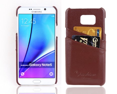 Note 5 Case, Nvwa Samsung Galaxy Note 5 Case Premium Genuine Leather Wallet Case with Credit Card ID Holders - Brown