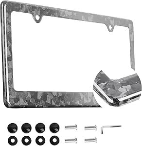 ARRIS Forged Real Carbon Fiber License Plate Frame, 2 Holes License Plate Frames with Screws & Caps, Black Car Tag Holder for US Cars Forged Carbon Weave