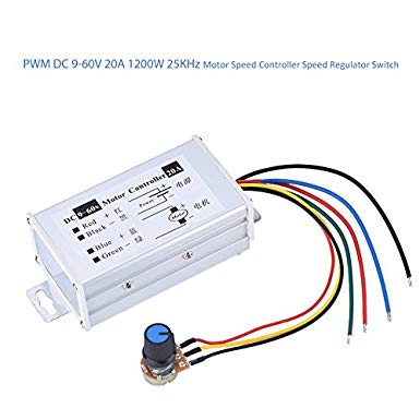 DC Motor Speed Controller, 9-60V DC 20A High Power PWM DC Motor Speed Regulator Stepless Variable Speed Regulator Switch Board with Button Switch and Metal Shell