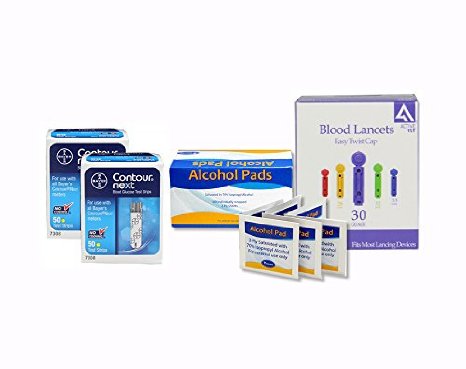 Active1st Bayer Contour Next Test Strips, 100 Refilll Count: 100 Test Strips, 100 30g Lancets, 100 Alcohol Prep Pads