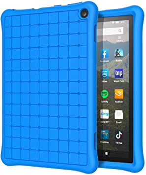 MoKo Kids Case Fits All-New Kindle Fire HD 8 Tablet and Fire HD 8 Plus Tablet (10th Generation, 2020 Release) Case, Flexible Soft Silicone Back Cover Impact-Resistant Shell - Blue