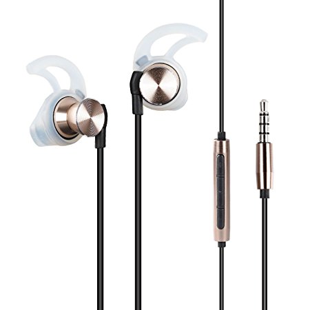 Wired Earphones, Parasom R3 3.5mm In-ear Stereo Hifi Corded Earbuds with Built-in Mic & Volume Control, Noise Isolating Tangle Free Heavy Deep Bass for iPhone Samsung Galaxy Sony MP3 Music Players (Champagne Gold)