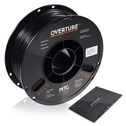 OVERTURE PETG Filament 1.75mm with 3D Build Surface 200 x 200 mm 3D Printer Consumables, 1kg Spool (2.2lbs), Dimensional Accuracy  /- 0.05 mm, Fit Most FDM Printer (Black)