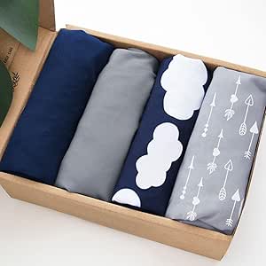 Pack and Play Sheets Fitted(38" x 26"), 4 Pack for Standard Pack and Play, Pack and Play Fitted Sheet, Breathable & Soft Microfiber, Grey/Navy