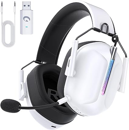 Wireless Gaming Headset, Gaming Headphones Bluetooth 5.2 with Noise-canceling Microphone for PC/PS5/PS4/Switch, 2.4GHz Wireless Headset with 3D Surround Sound, RGB Light, 3.5mm Wired for Xbox Series