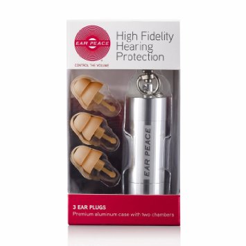 EarPeace High Fidelity Hearing Protection: Ear Plugs for Concerts & Music Professionals (Silver/Tan)