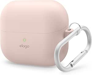 elago Compatible with Samsung Galaxy Buds 3 Case & Galaxy Buds 3 Pro Case, Premium Silicone Cover with Carabiner, Protection, Wireless Charging, Headphone Accessories, for Men, for Women [Sand Pink]