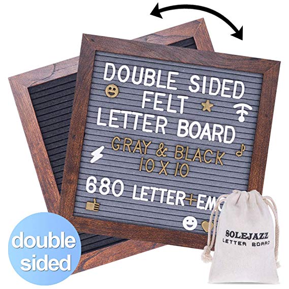 Felt Letter Board 10"x10" Double Sided Letter Board, Gray & Black Changeable Message Board with 680 Clean Cut Letters(2 Colors), Wood Frame Word Board for Quotes, Messages, Displays, Words & More