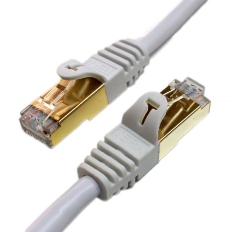 Tera Grand - Premium CAT7 Double Shielded 10 Gigabit 600MHz Ethernet Patch Cable for Modem Router LAN Network - Built with Gold Plated & Shielded RJ45 Connectors, 25 Feet White