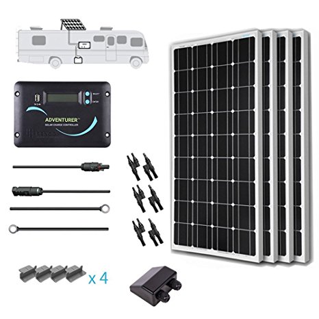 Renogy 400 Watts 12 Volts Monocrystalline Solar RV Kit Off-Grid Kit with 30A PWM LCD Charge Controller   Mounting Brackets   MC4 Connectors   Solar Cables   Cable Entry housing