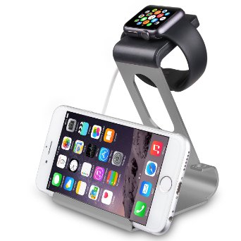 Apple Watch Stand SPARIN Aluminum Dual Stand Charge Station for Apple Watch and iPhone with Perfect Viewing Angle Fit All Apple Watch Models 38mm and 42mm With Premium Stylus Pen Gray