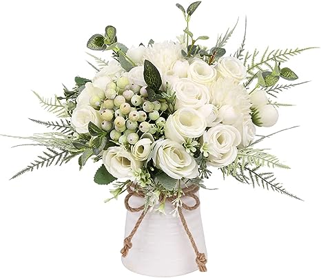 YILIYAJIA Artificial Flowers Arrangement Table Centerpieces Realistic Floral Bouquets in Vase Fake Silk Rose Decoration for Home Room Kitchen