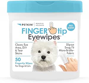 Petkin Fingertip Eye Wipes for Dogs and Cats, 50 Finger Wipes - Slip-On, Snug Fit, Micro-Bristle Fabric - Cleans Eye Area, Dirt and Tear Stains - Convenient, Ideal for Home and Travel - No Scent