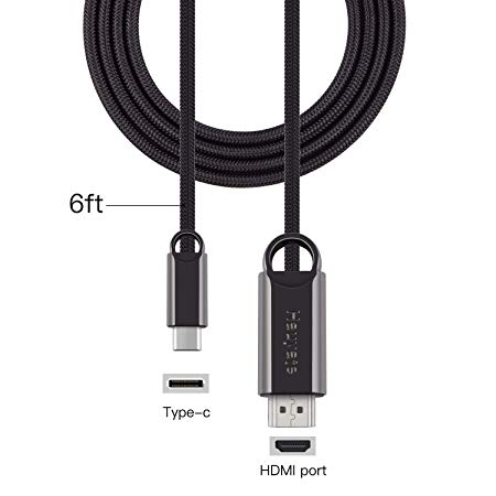 USB C HDMI Cable Hauyate 6 Feet Type C to HDMI 4K Cable Thunderbolt 3 Compatible, Male to Male, Compatible MacBook Pro/MacBook iMac 2017/Chromebook Pixel/Yoga 910/ XPS 13, 1.8 M(Black)