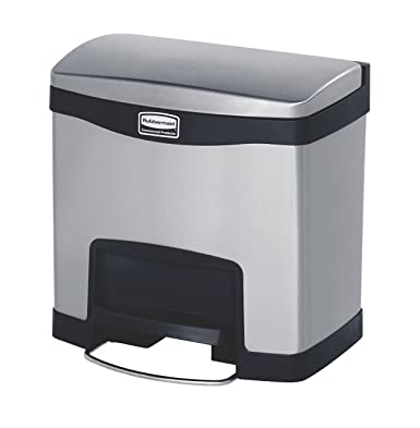 Rubbermaid Commercial Slim Jim Stainless Steel Front Step-On Wastebasket, 4-gallon, Black (1901982)