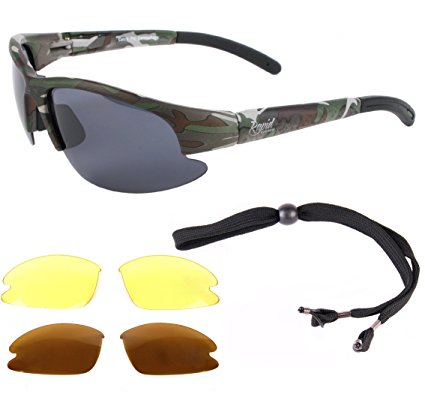 Catch Pro Mens CAMOUFLAGE POLARIZED SPORT SUNGLASSES with Interchangeable Polarized Anti Glare & Low Light Lens. Ideal Fishing, Hunting, Military (Army) Glasses. UV (UV400) Protection