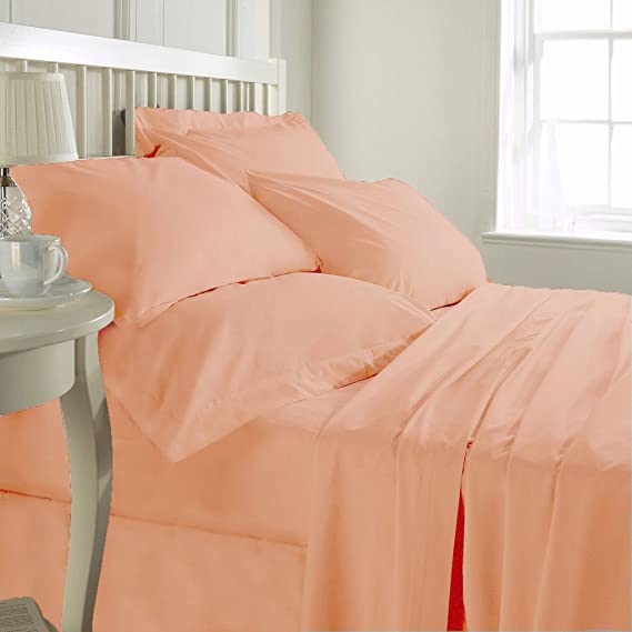 Branded New US Comfort Zone 600-Thread-Count 100% Egyptian Cotton King 4 Piece Sheet Set 17" Deep Pocket, Solid Peach
