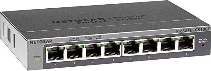 NETGEAR 8-Port Gigabit Ethernet Plus Switch (GS108Ev3) - Desktop, and ProSAFE Limited Lifetime Protection