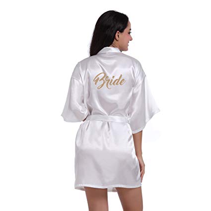 TheRobe Women's Pure Colour Short Kimono Robes With Gold Glitter For Wedding Party