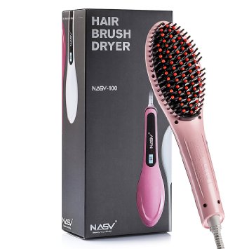Original Nasv Professional Hair Straightener Brush--instant Magic Silky Straight Hair Styling Anion Hair Care Anti Scald Zero Damage Pink