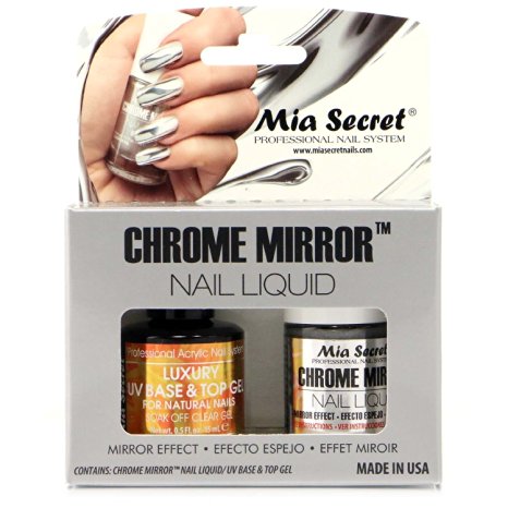 Mia Secret Chrome Mirror Nail Liquid UV Base Top Gel Set Mirror Effect Nail Liquid