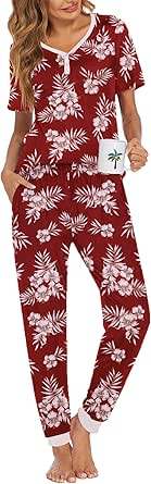 Ekouaer Pajamas Set Womens 2 Piece Lounge Set Short Sleeve Pjs Joggers Pants Sleepwear with Pockets