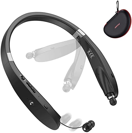 Bluetooth Headphones, Mpow Wings Foldable Wireless Neckband Headset W/Retractable Earbuds, V5.0 Bluetooth Headset Neckband, 20H Playtime, cVc6.0 Noise Cancelling Mic, Carry Case for Home Office