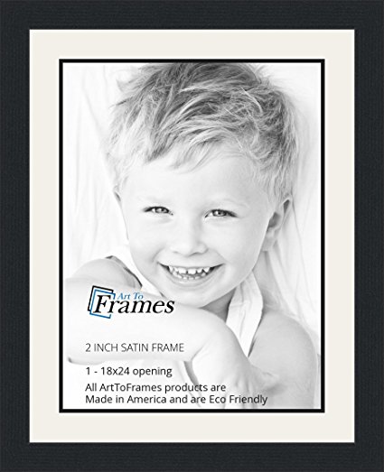 18x24 / 18 x 24 Picture Frame Satin Black .. 2'' wide with a 2'' double mat