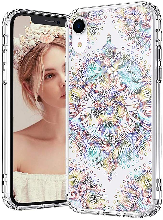 MOSNOVO iPhone XR Case, Clear iPhone XR Case, Ombre Mandala Pattern Clear Design Transparent Plastic Hard Back Case with Soft TPU Bumper Protective Case Cover for Apple iPhone XR