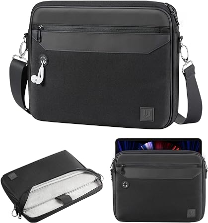 Dadanism 12.9 Inch Tablet Sleeve Bag Carrying Case for iPad Pro 12.9 M2 6th/5th/4th/3rd/2nd/1st Gen, 12.4" Galaxy Tab S9 /S8 /S7 FE/S7 , 12.3" Surface Pro 7/6/5/4, with Shoulder Strap & Pockets, Black